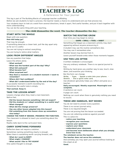 Teacher’s Log printable preview