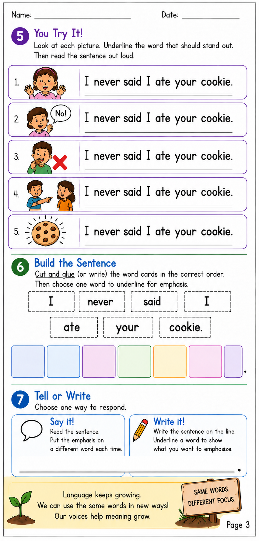 Page 3 of The Building Blocks of Language — Lesson 9B Child Packet